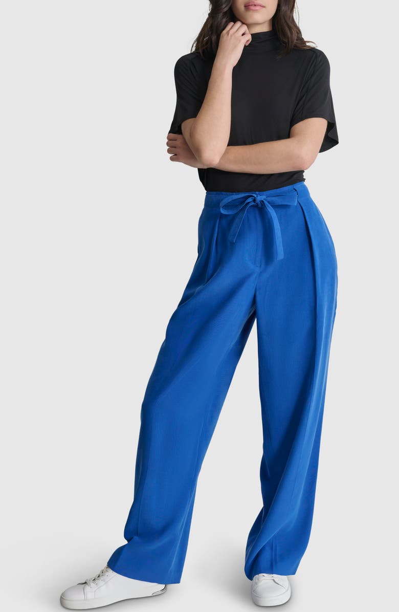 DKNY Tie Front Twill Pants, Alternate, color, Lapis Blue