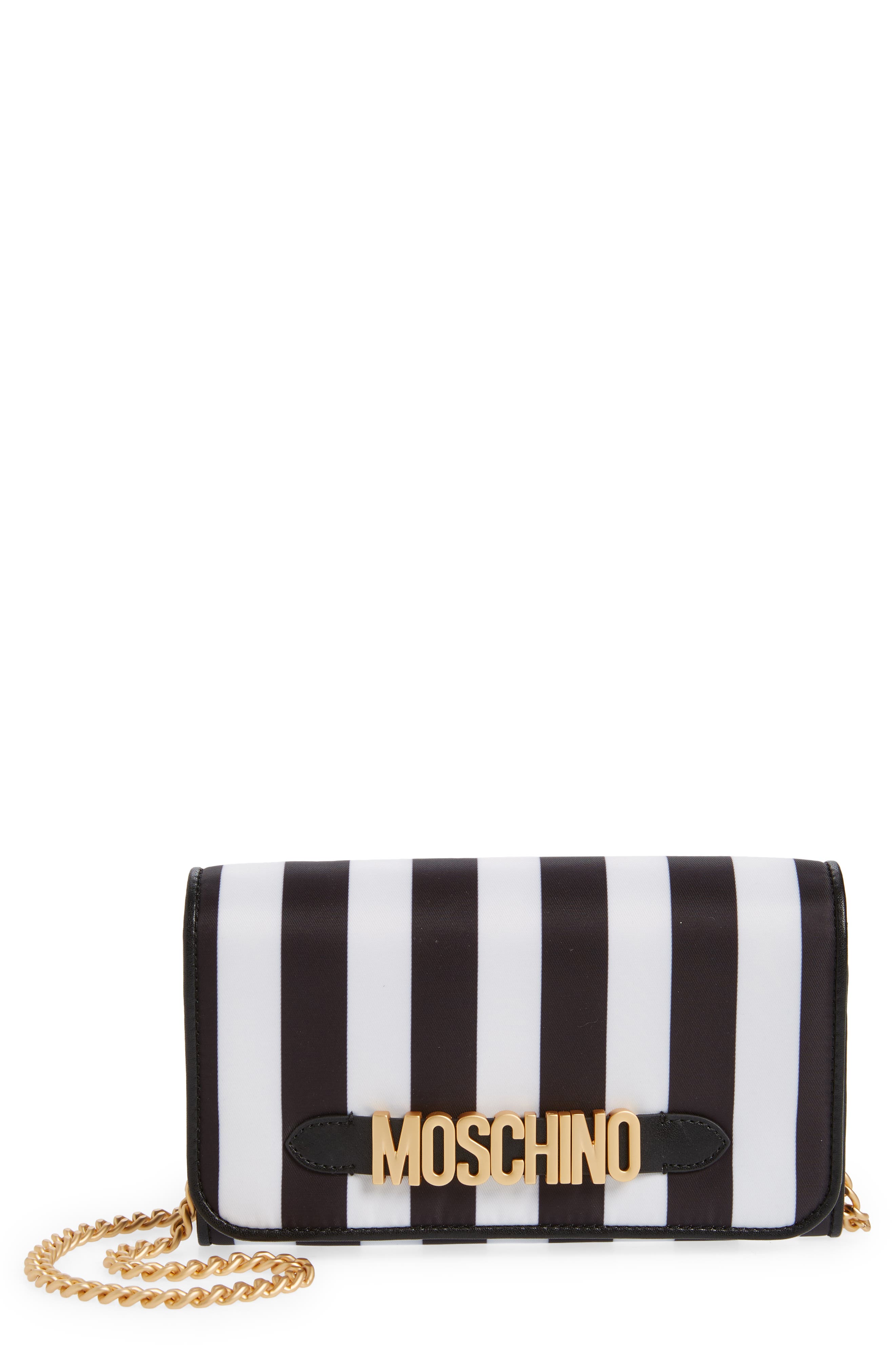 Moschino Logo Belt Stripe Nylon Shoulder Bag, Main, color, 