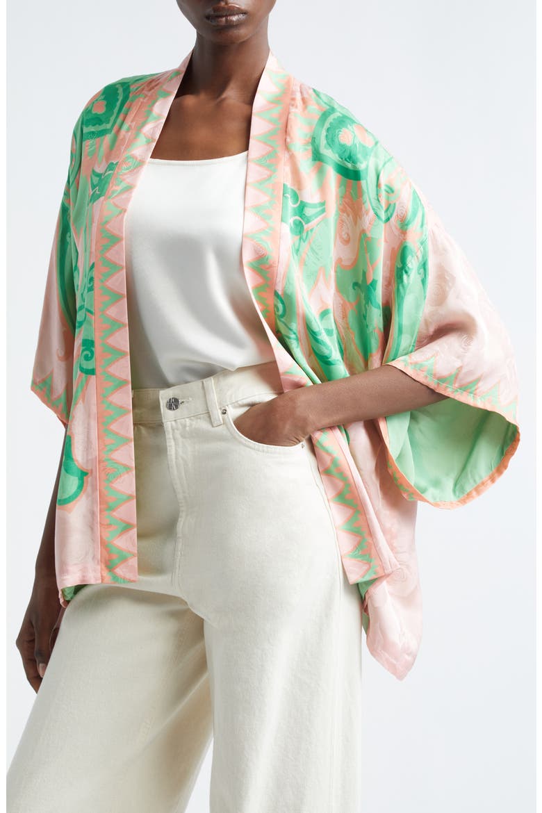 Floral Paisley Print Open Front Jacket, Alternate, color, PINK/GREEN