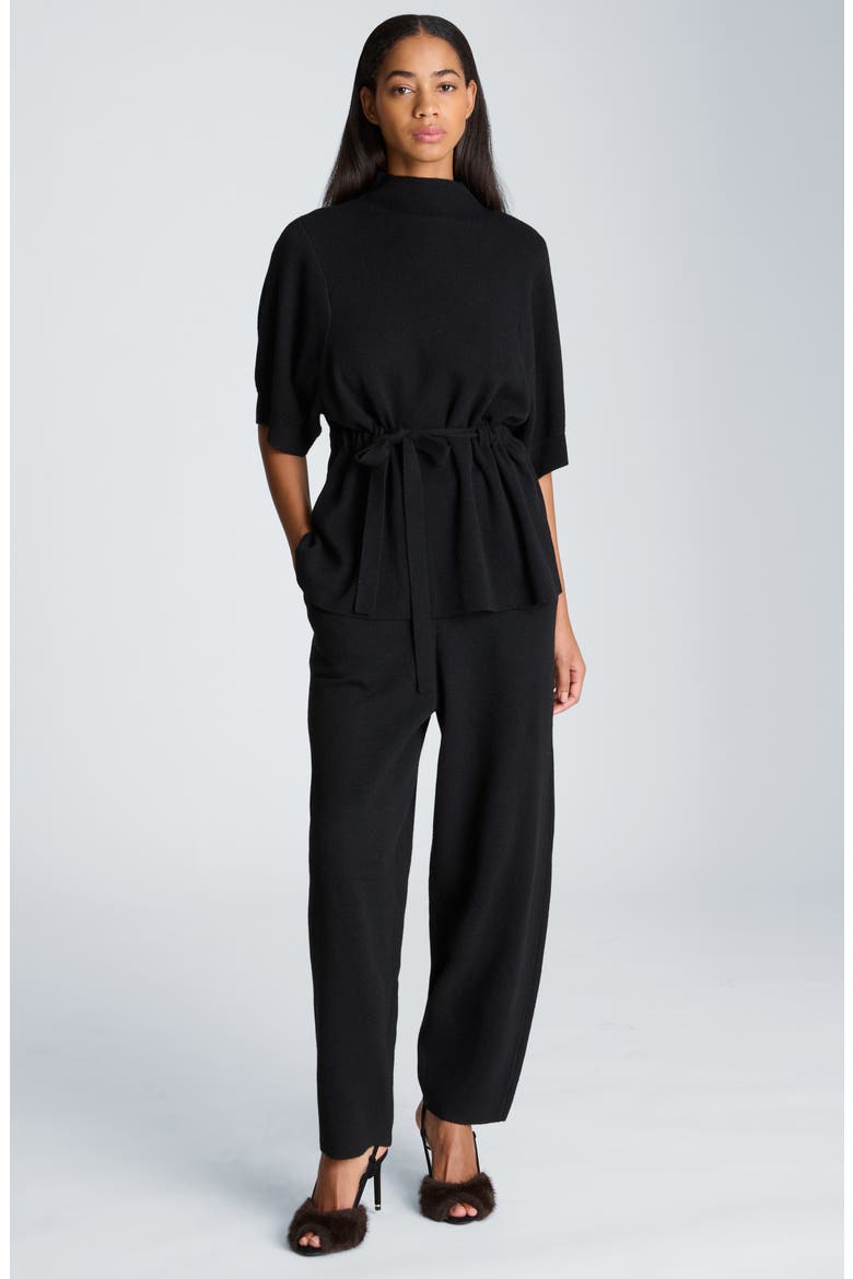 Wool & Cashmere Blend Barrel Leg Sweater Pants, Alternate, color, BLACK