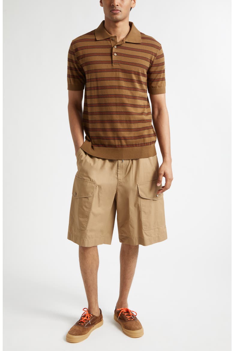 Stripe Logo Patch Polo, Alternate, color, BROWN