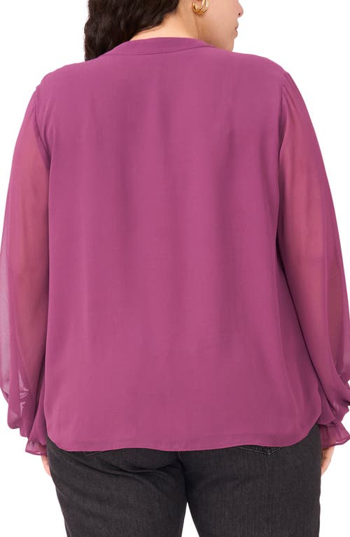 Vince Camuto Split Neck Sheer Long Sleeve Chiffon Top In Purple