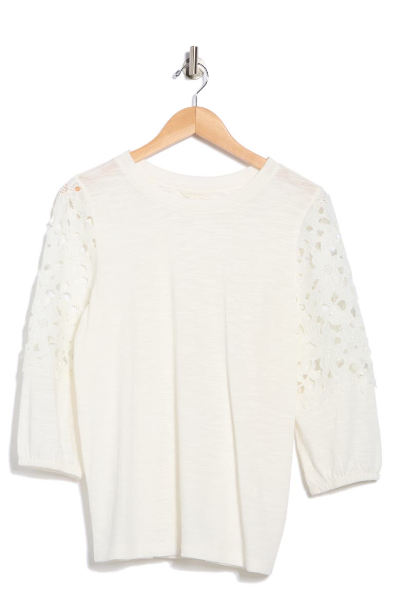 Caslon<sup>®</sup> Lace Mixed Media Top, Alternate, color, Ivory