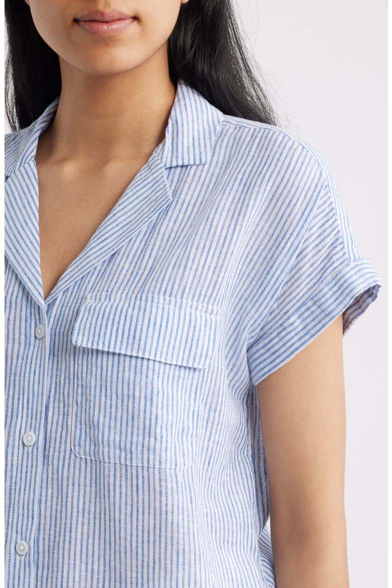 Brooke Short Sleeve Button-Up Linen Blend Shirt, Alternate, color, BLUEBERRY CHEESECAKE