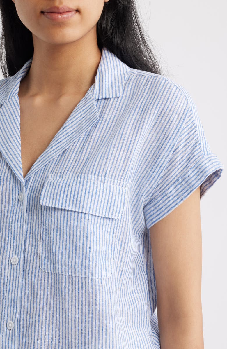 beachlunchlounge Brooke Short Sleeve Button-Up Linen Blend Shirt, Alternate, color, Blueberry Cheesecake