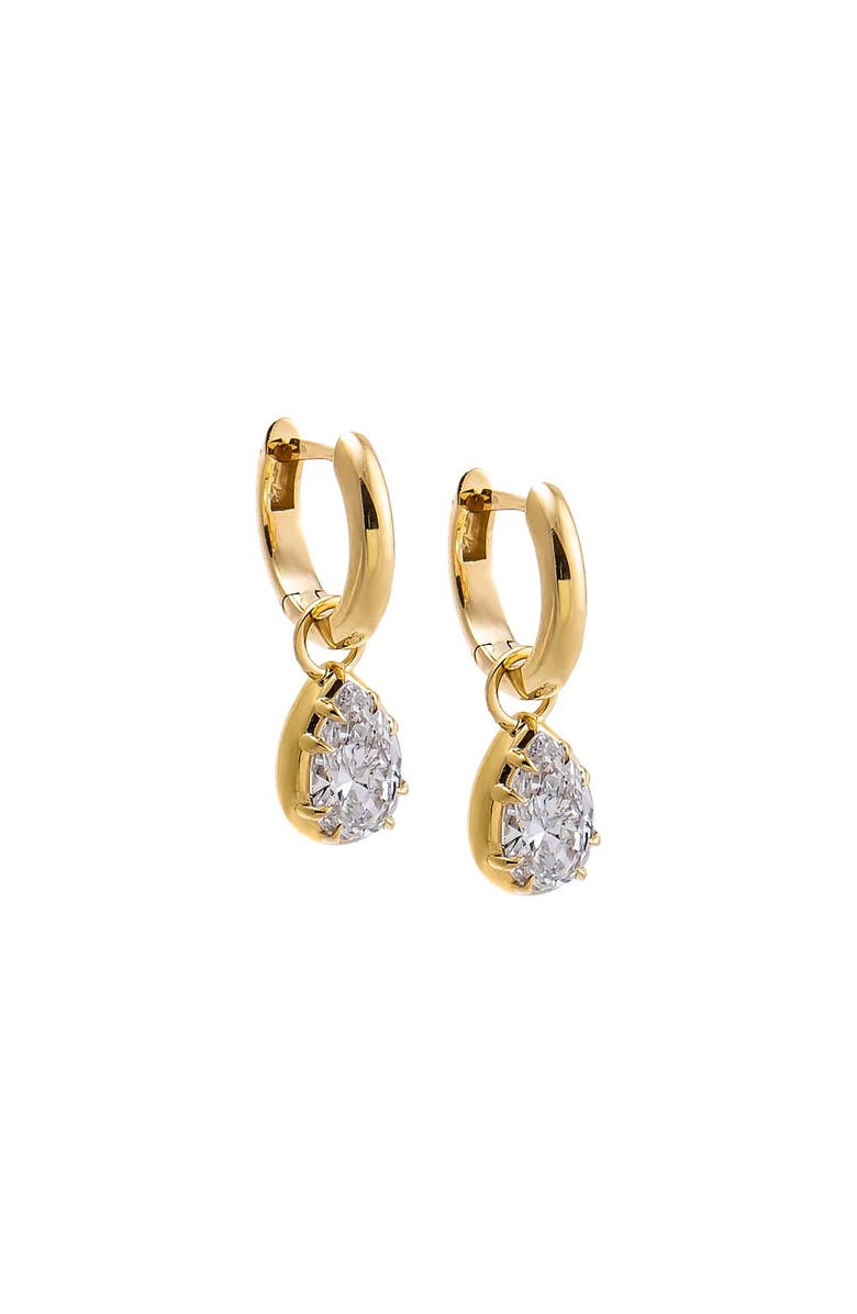 BY ADINA EDEN Lab Grown Diamond Pear Dangle Huggie Earring 14K, Main, color,