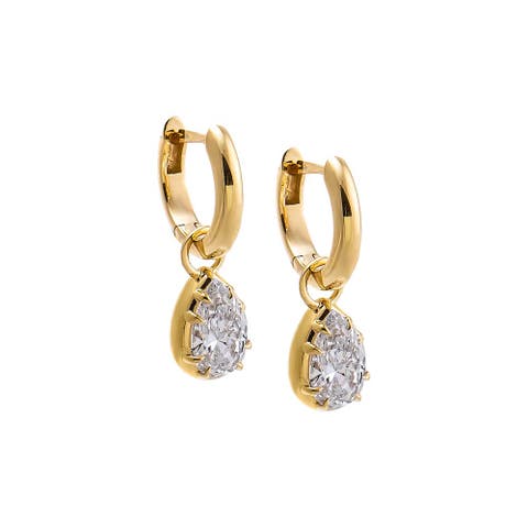 Lab Grown Diamond Pear Dangle Huggie Earring 14K