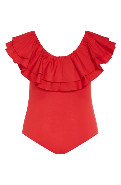 City Chic Ruffle Bodysuit In Red