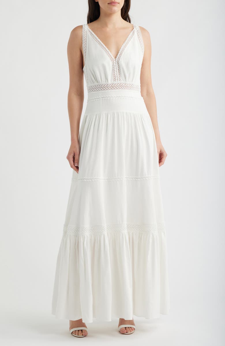 KOBI HALPERIN Alessia Lace Inset Detail Maxi Dress, Main, color, White