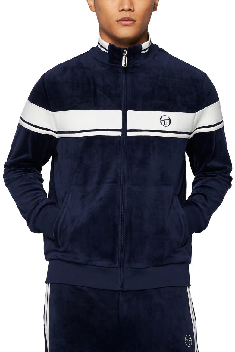 Damarindo Stretch Velour Track Jacket, Main, color, MARITIME BLUE