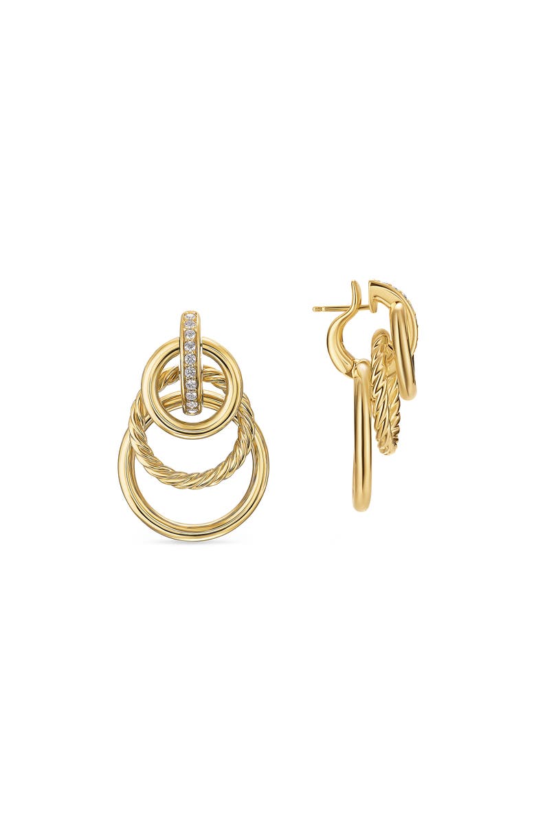 David Yurman Mercer<sup>®</sup> Triple Ring Drop Earrings in 18K Yellow Gold with Diamonds, 35.6mm, Alternate, color, Gold/ Diamond