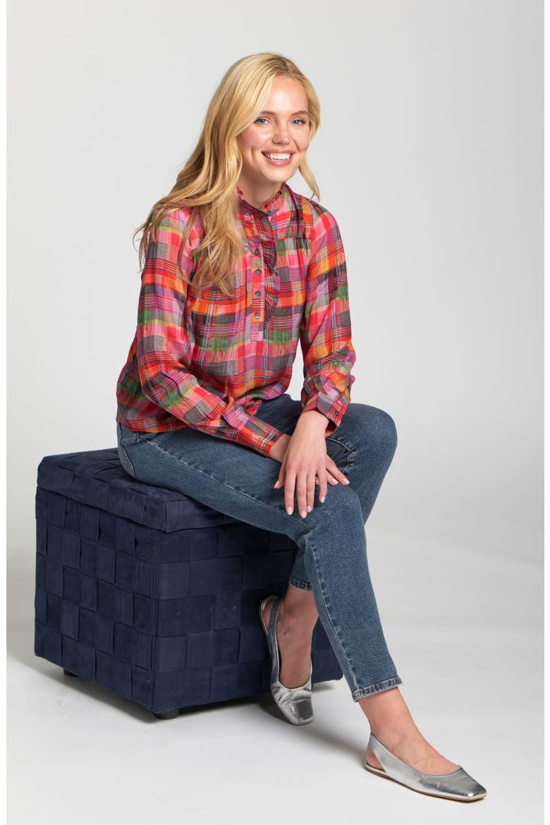 Ruffle Half-Placket Shirt, Alternate, color, PINK-PLAID MULTI