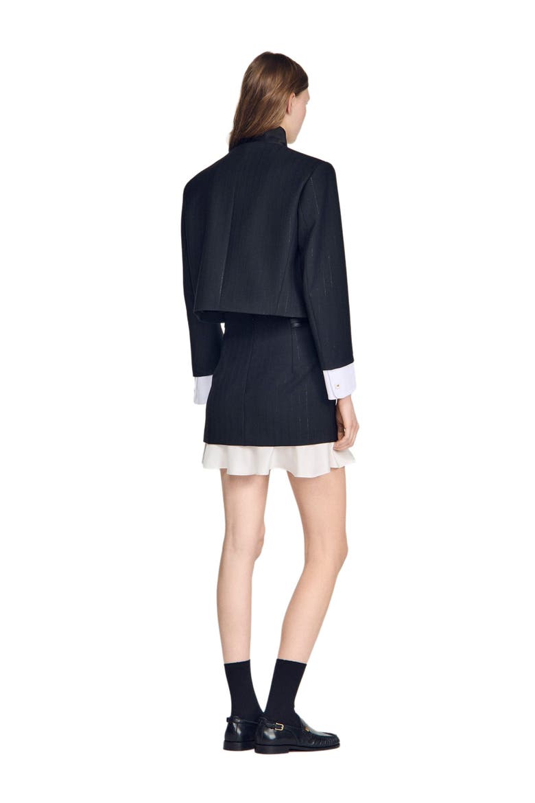 Short striped ruffled skirt, Alternate, color, Black