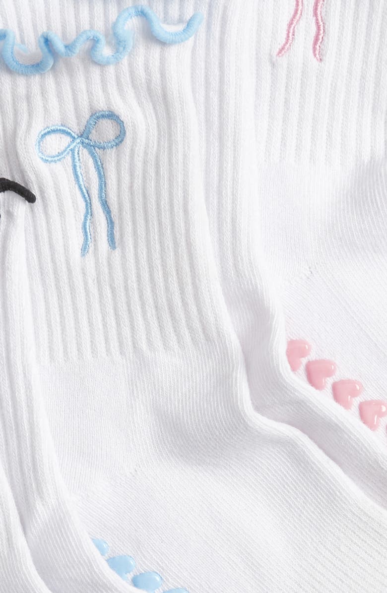HIGH HEEL JUNGLE Bowtiful Lettuce Edge 3-Pack Grip Crew Socks, Alternate, color, White