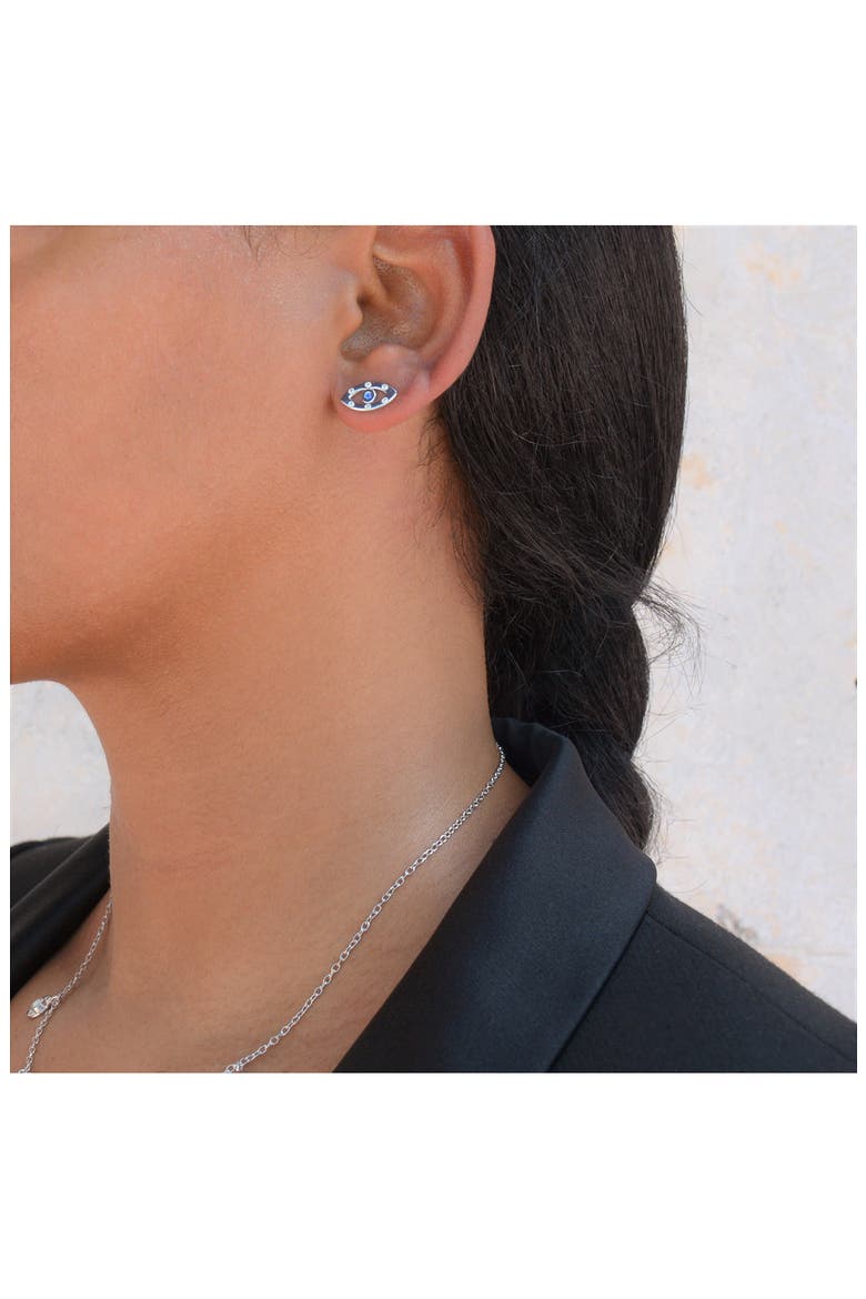 Sterling Silver Evil Eye CZ Stud Earrings, Alternate, color, SILVER