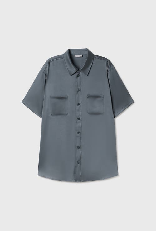 Silk Laundry Short Sleeve Boyfriend Shirt Slate In Slate