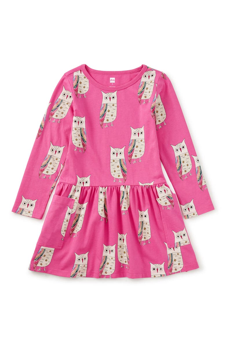 Long Sleeve Pocket Dress, Main, color, Rainbow Eagle Owl