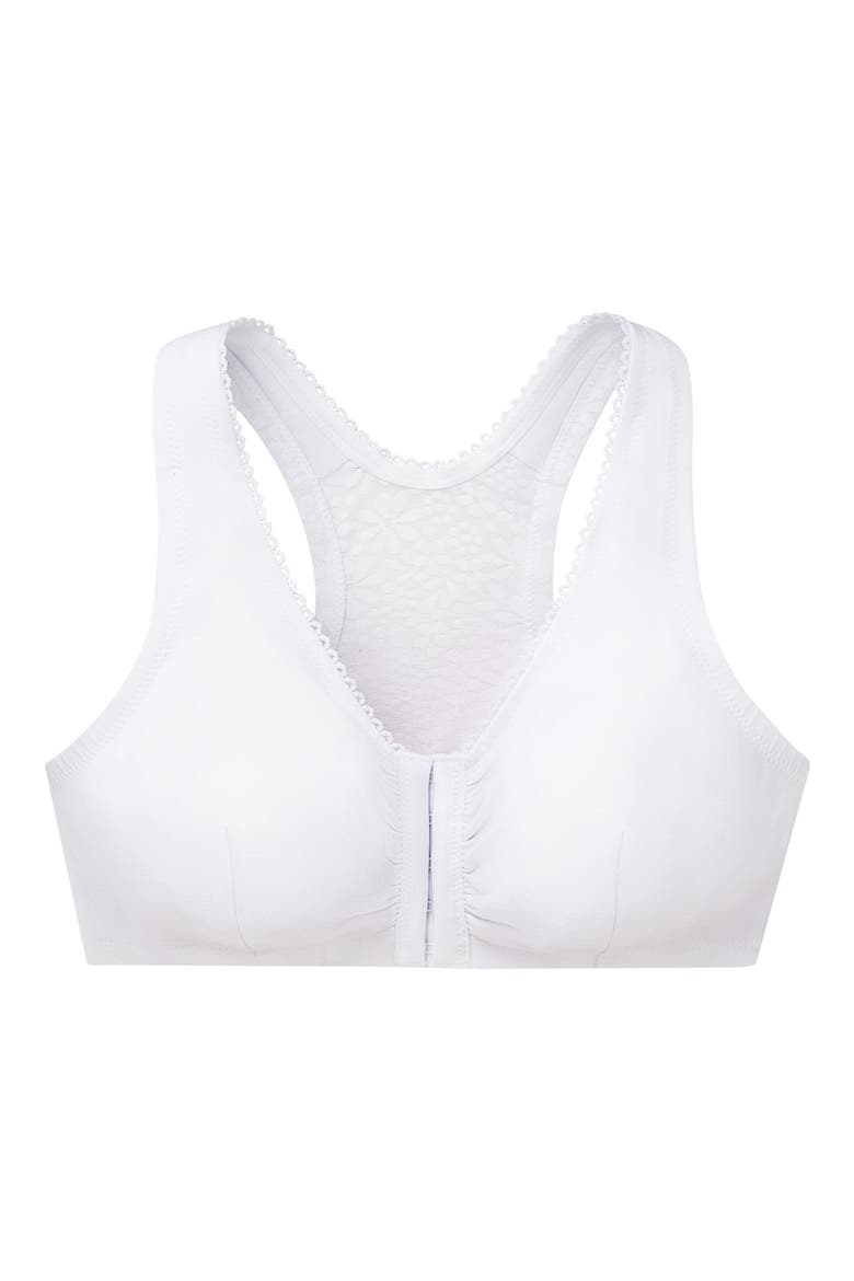 Front Close Cotton Blend T-Back Comfort Bra, Alternate, color, WHITE