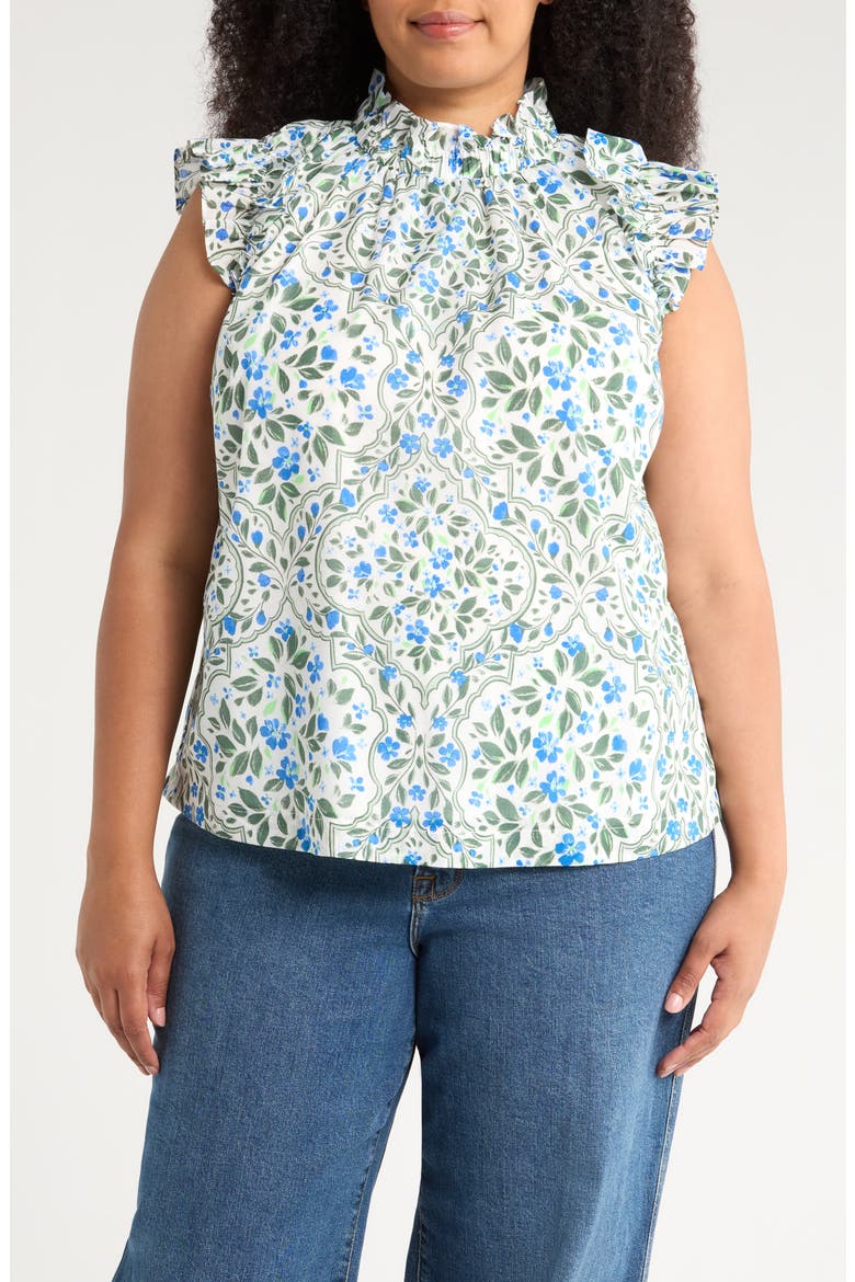 Hilo Floral Print Top, Main, color, WHITE/ BLUE/ GREEN