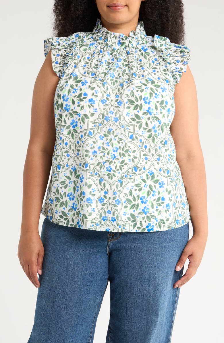 SUGARLIPS Hilo Floral Print Top, Main, color, White/ Blue/ Green