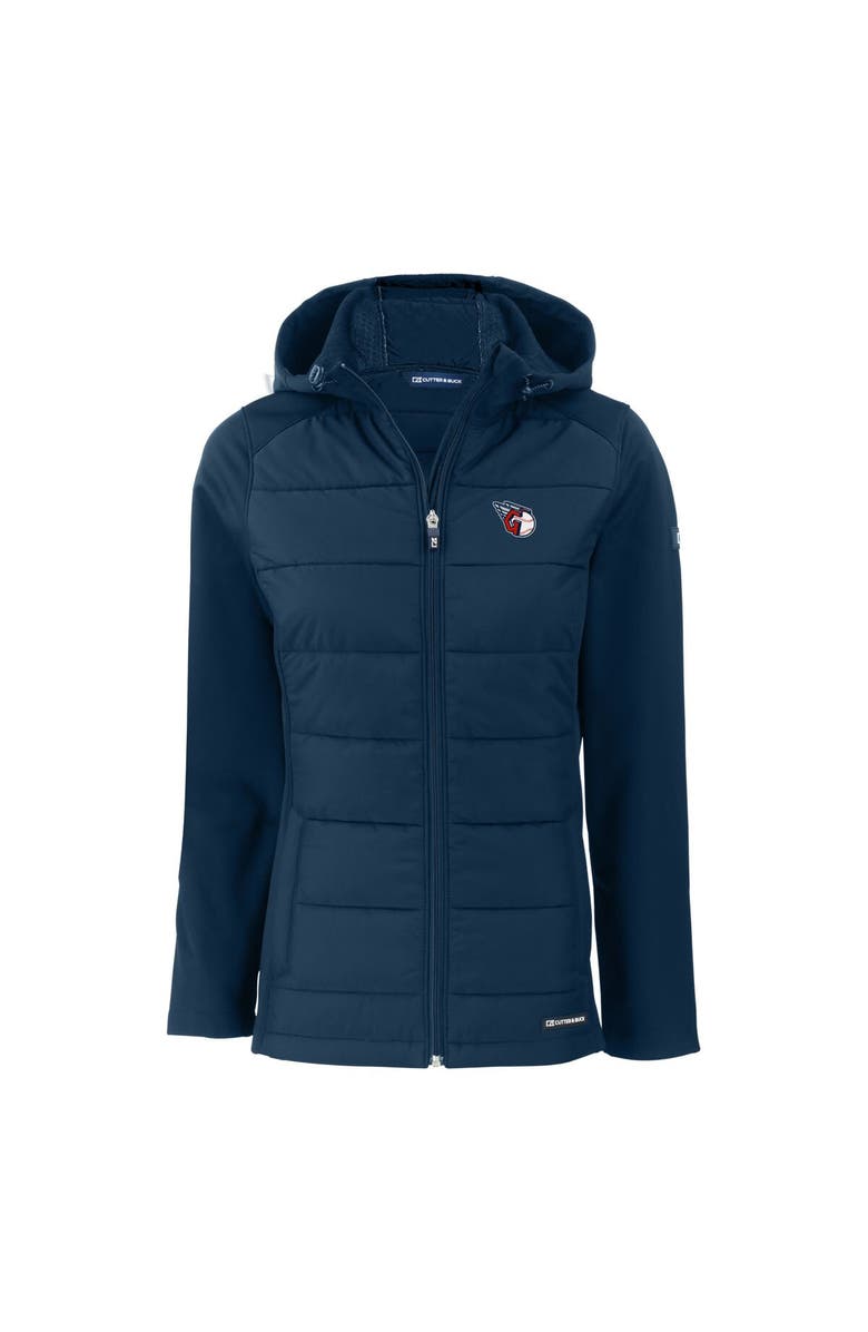 Cutter & Buck Women's Cutter & Buck  Navy Cleveland Guardians Evoke Hybrid Eco Softshell Recycled Full-Zip Hoodie Jacket, Alternate, color, 