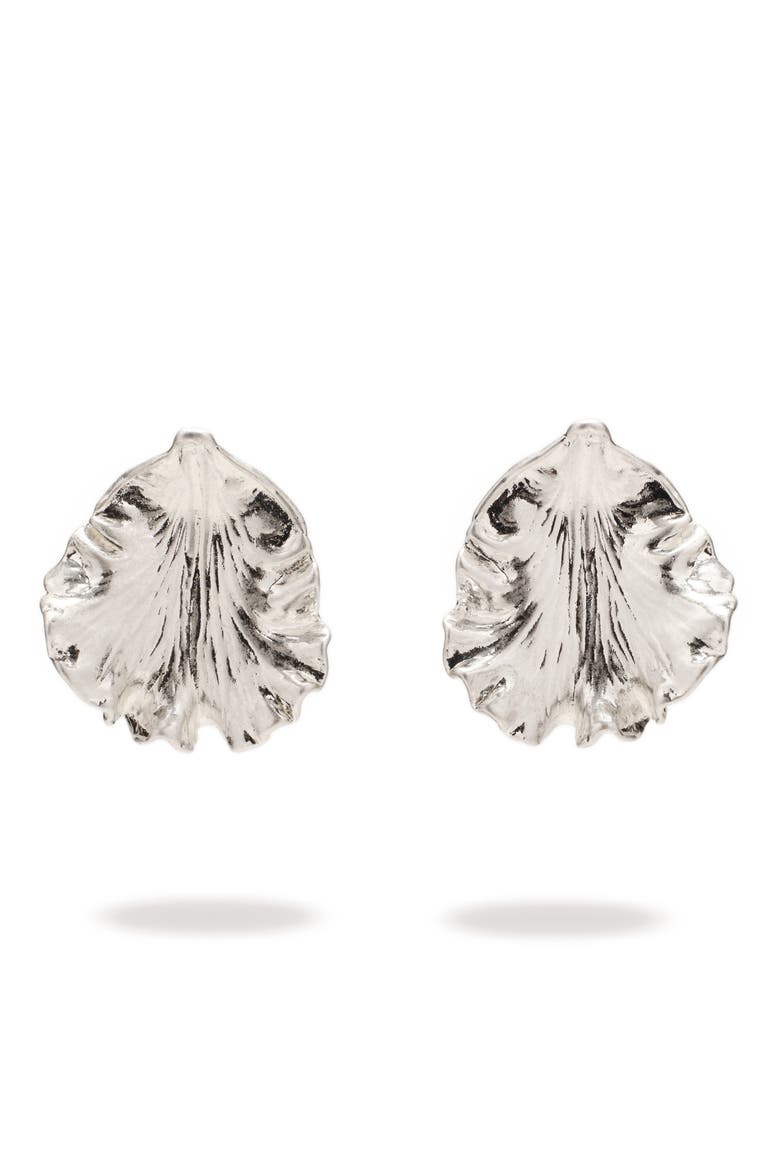 Iris Leaf Clip-On Earrings, Main, color, ANTIQUE SILVER