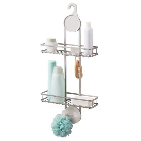 Hanging Shower Caddy with Accessory Hooks - Satin