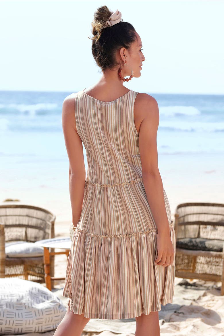Flowy Tiered Dress, Alternate, color, Brown White Striped