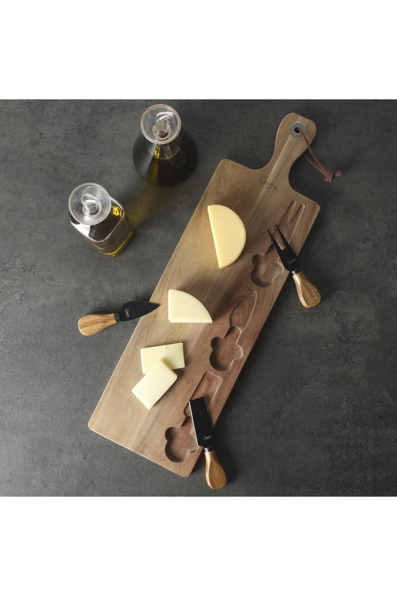 4 Piece Acacia Wood Charcuterie Board W/ Cheese Knives, Alternate, color, Brown
