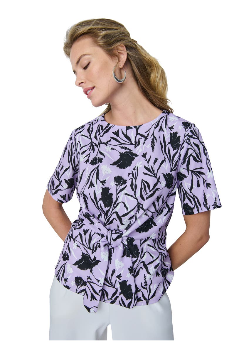 Jessica London Stretch Crepe Tie Waist Top, Main, color, Lilac Pretty Florals