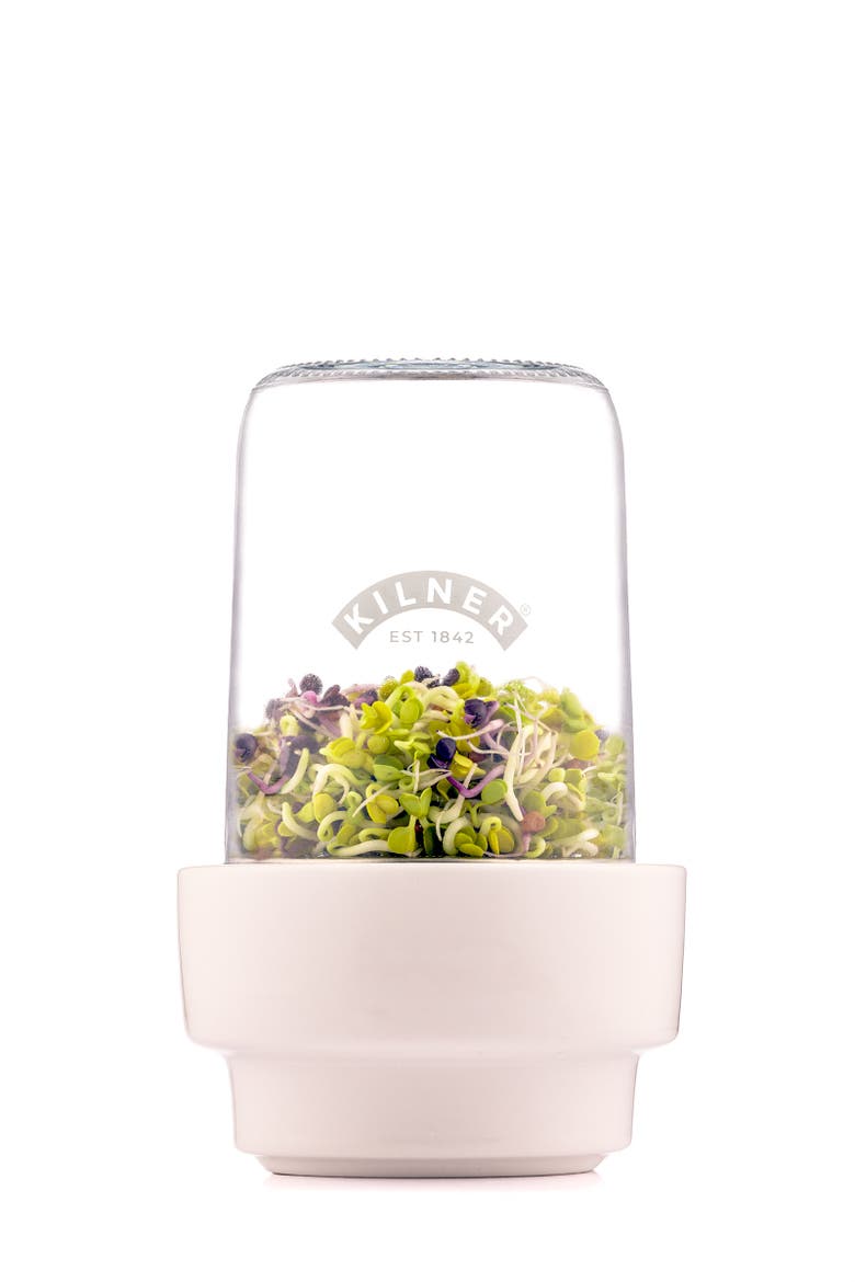 Food Prep Sprouting Set with Glass Jar and Ceramic Base, Alternate, color, Clear