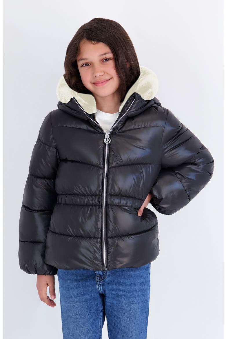 Kids' Faux Fur Lined Hooded Puffer Jacket, Alternate, color, BLACK