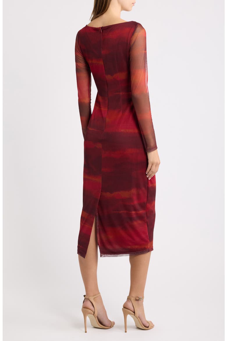 Long Sleeve Mesh Body-Con Dress, Alternate, color, RUST