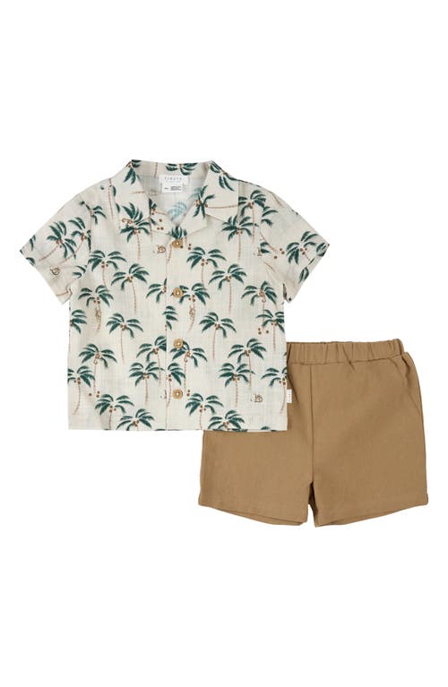 FIRSTS BY PETIT LEM FIRSTS BY PETIT LEM PALM TREES CROSSHATCH CAMP SHIRT & KHAKI SHORTS SET