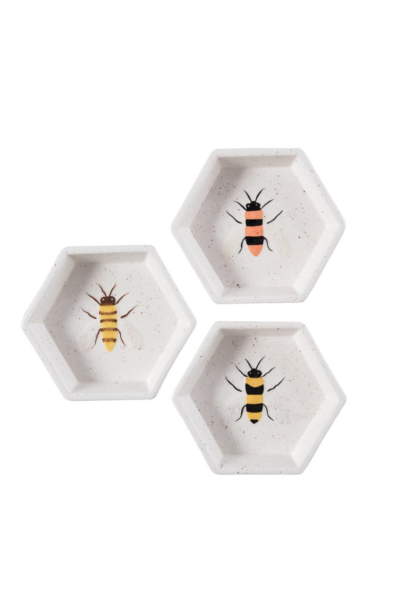 Transpac Dolomite Bee Trinket Dish Set of 3 Multicolored for Spring Tabletop Decor, Main, color, 3