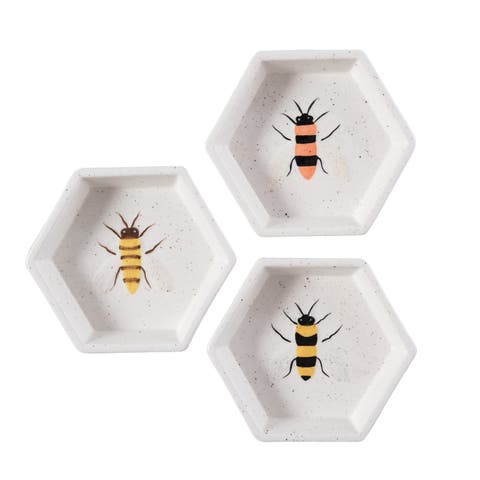 Dolomite Bee Trinket Dish Set of 3 Multicolored for Spring Tabletop Decor