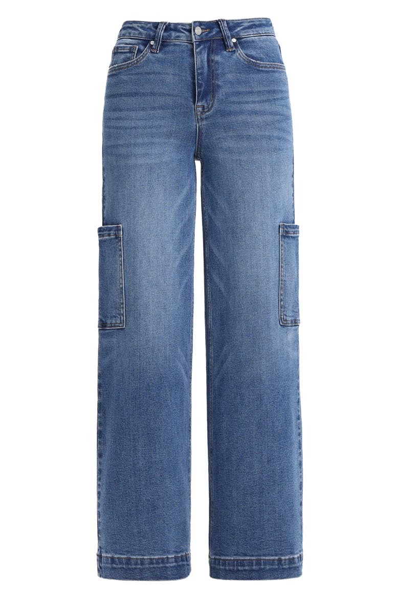 High Waist Wide Leg Cargo Jeans, Alternate, color, MEDIUM BLUE