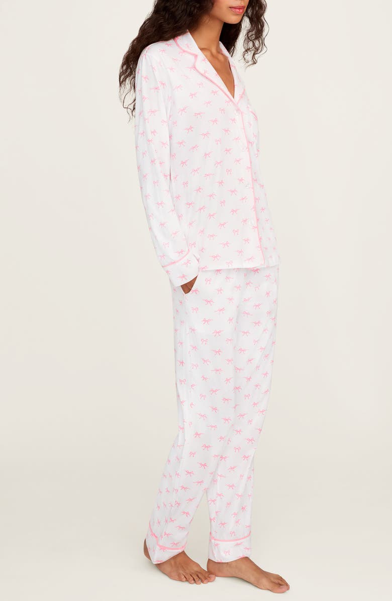 Petite Plume Pima Cotton Jersey Long Pajamas, Alternate, color, White/ White