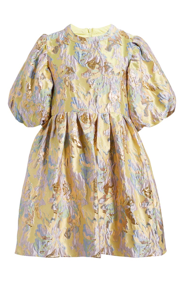 Sister Jane Meri Puff Sleeve Metallic Jacquard Minidress, Alternate, color, Yellow