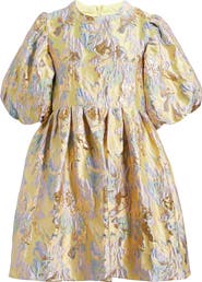 Sister Jane Meri Puff Sleeve Metallic Jacquard Minidress