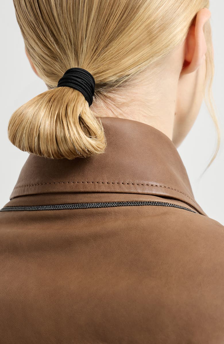 Brunello Cucinelli Vintage nappa Crop trenchcoat, Alternate, color, Brown