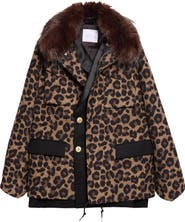Sacai Wool Flannel Jacket with Faux Fur Collar