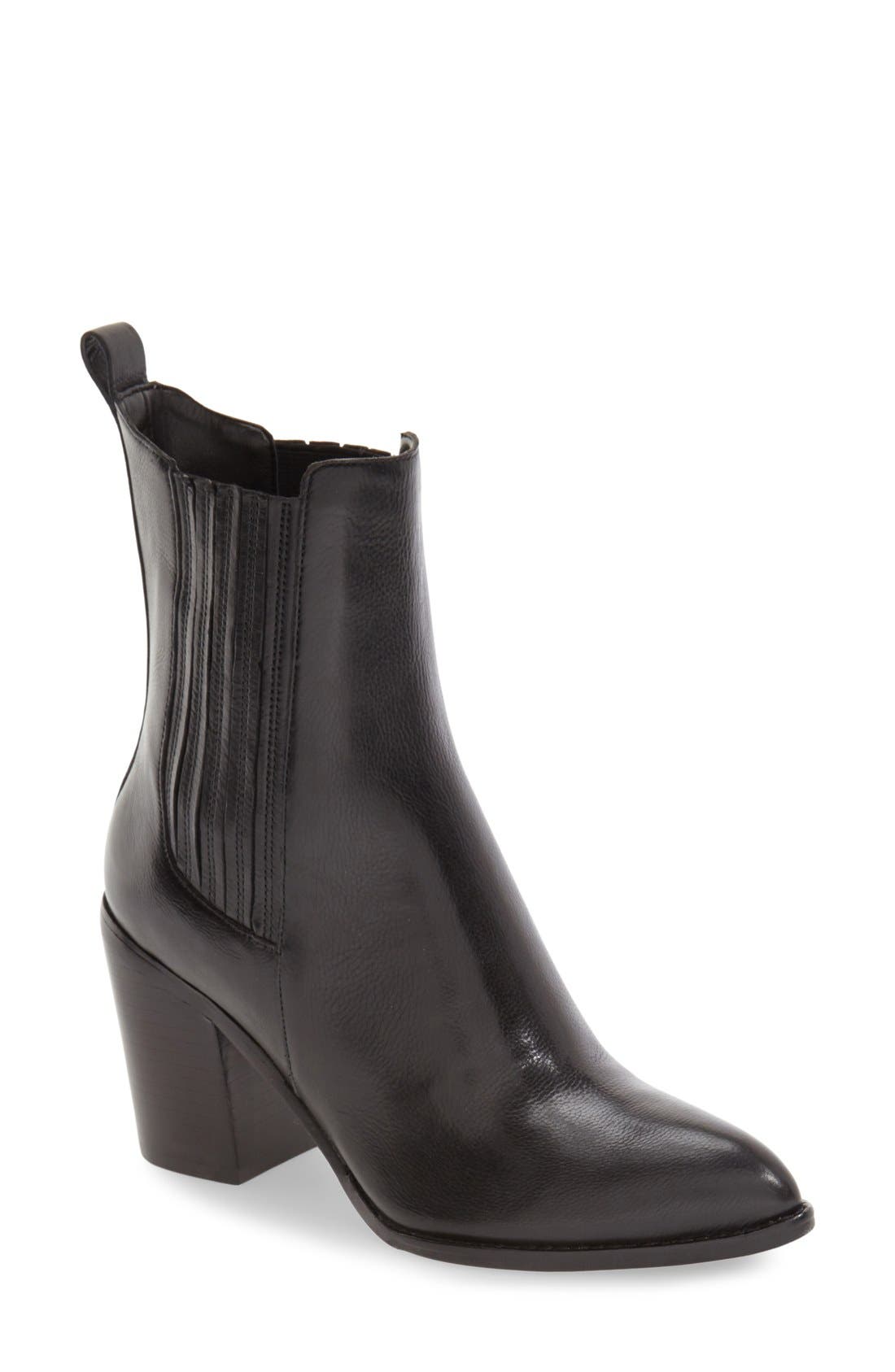 'Alisa' Pointy Toe Chelsea Boot, Main, color, BLACK LEATHER
