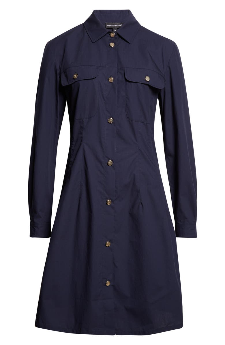 Emporio Armani Long Sleeve Cotton Poplin Button-Up Shirtdress, Alternate, color, Dark Navy
