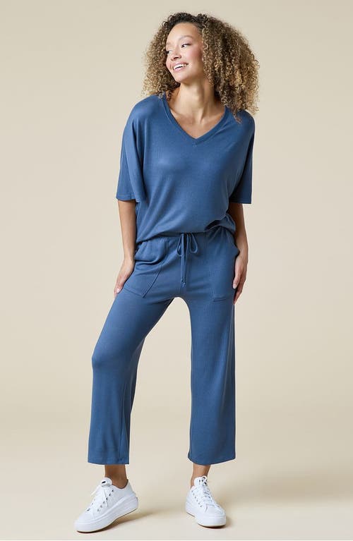 Softies Dream Jersey Relaxed V-neck With Capri Lounge Set In Indigo
