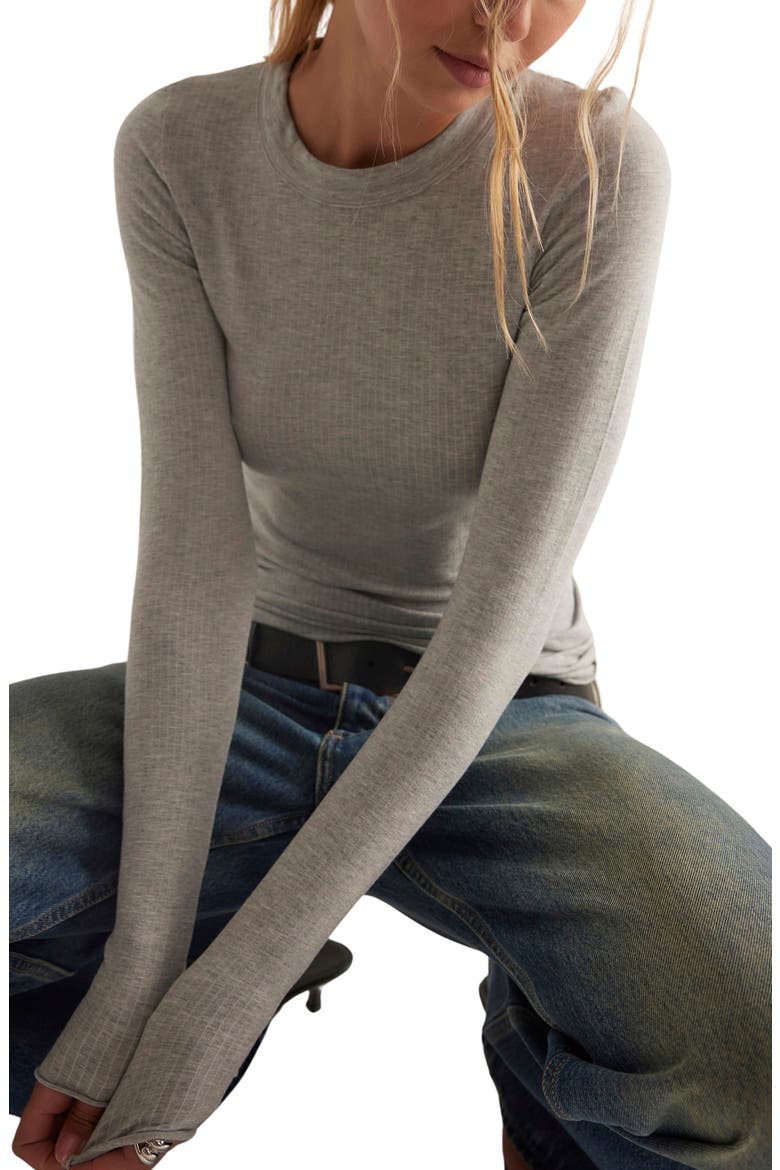 So Soft Seamless Long Sleeve T-Shirt, Alternate, color, HEATHER GREY