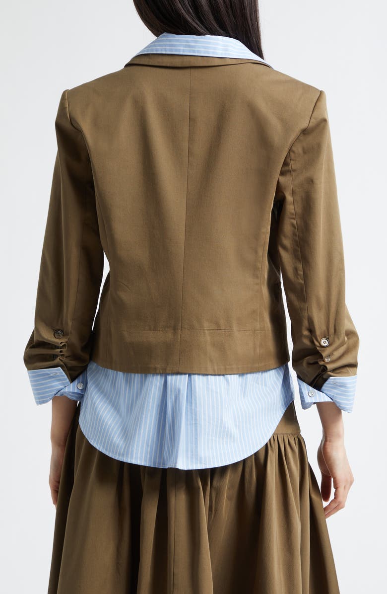 Cinq à Sept Peri Stretch Cotton Twofer Blazer, Alternate, color, Dark Olive/ Blue Stripe
