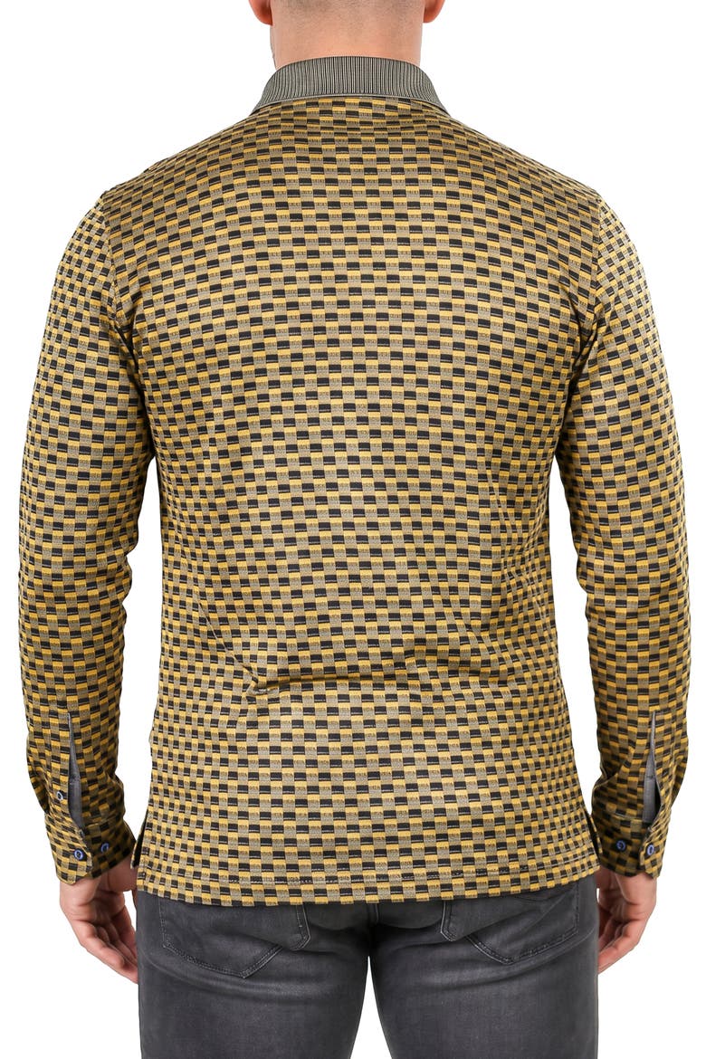 Long Sleeve Check Print Knit Polo, Alternate, color, YELLOW