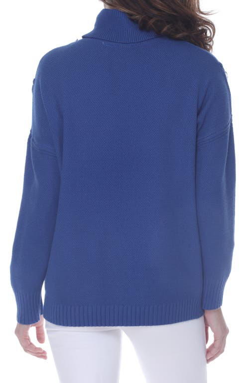 Rain And Rose Fringe Trim Sweater In Blue