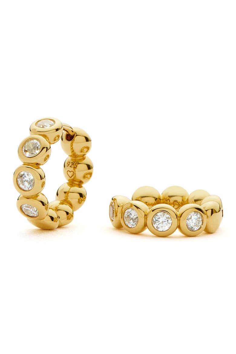 Tennis Cubic Zirconia Huggie Hoop Earrings, Main, color, GOLD